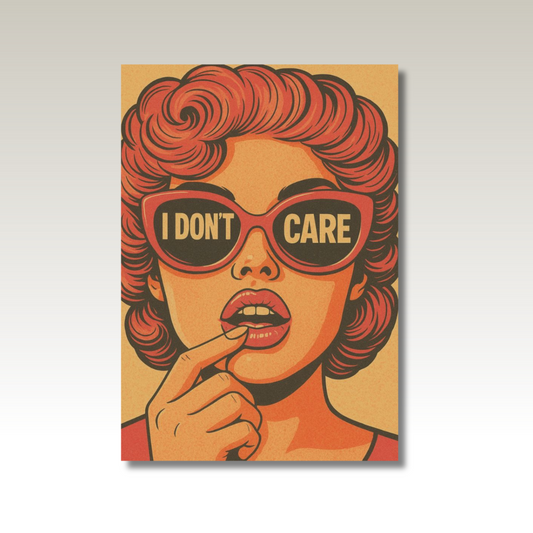 Vintage 'I Don’t Care' Girl Canvas – Retro Feminine Attitude Wall Art