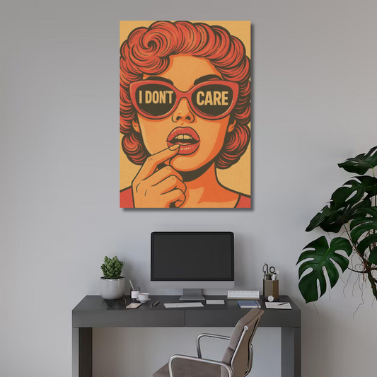 Vintage 'I Don’t Care' Girl Canvas – Retro Feminine Attitude Wall Art